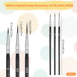 60 Pcs Tiny Detail Paint Brushes #0#00#000 Fine Tip Paints Brush Fine Paint Brushes Set with 3 Sizes Liner Brush for Crafts Watercolor Acrylics Oil Tempera Face Painting