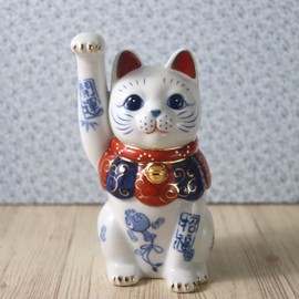 Yakushi Kiln Maneki Neko (Hand-raised, No. 4.5, Total Length: 5.7 inches (14.5 cm)), Yakushi Kiln Lucky Lucky Lucky (Includes Lucky Sticker)