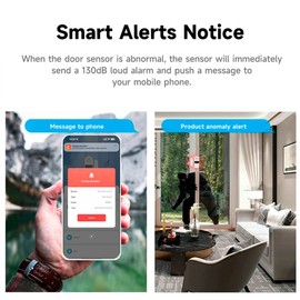 Mengshen 2 Pack ‌Smart Door Sensor Wireless WiFi Door Window Alarm Compatible with Alexa Google Assistant Real-Time Phone Notifications 130dB Alarm Easy to Install