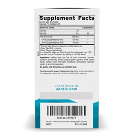 Nordic Naturals Nordic Naturals Ultimate Omega, Lemon Flavor - 90 Soft Gels - 1280 mg Omega-3 - High-Potency Omega-3 Fish Oil Supplement with EPA & DHA - Promotes Brain & Heart Health - Non-GMO - 45 Servings