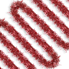 Red White Tinsel for Christmas Tree, Candy Cane Tinsel Garland for Xmas Tree Decorations, Ceiling Hanging, New Year, Birthday, Holiday Indoor Outdoor Party Supplies