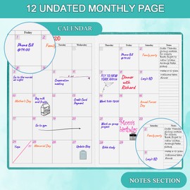 Hardcover Undated Planner for Any Year - Weekly & Monthly Organizer Notebook & Journal to Track Goals, 14.5 x 21cm, Perfect to Organize Your Daily Life, Teal
