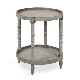 Kate and Laurel Bellport Shabby Chic Round Side Accent Table or Plant Stand with Turned Legs and Lower Shelf, Distressed Gray Finish