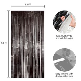 Hampton Distribution 2 Pack Black & White Streamers Party Backdrop, 39"W x 78"L Modern Foil Fringe Curtains, Black & White, Holiday Theme