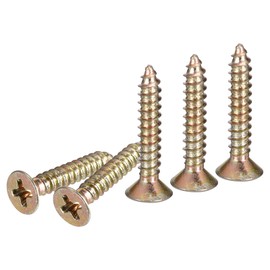 DTGN 100Pcs #6x3/4" Flat Head Wood Screws, Brass Phillips Self Tapping Screws - Good for Woodworking, Furniture - Gold