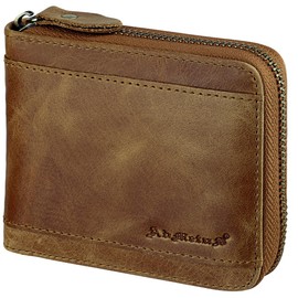 Mens RFID Blocking Wallets Zipper Leather Wallet for Men Bifold RFID Card Holder Tan