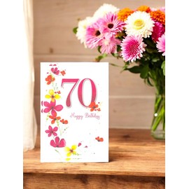 Age 70 Female Birthday Card -70th Birthday Flowers & Pink Glitter 70 7.75x5.25"