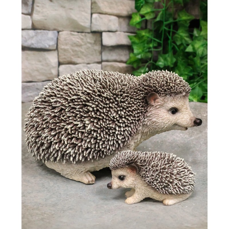 Set Of 2 Wildlife Animals Realistic Mother Hedgehog With Baby