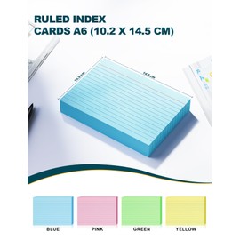 200PCS Flash Cards Revision, A6 (10.2CM x 14CM), Index Cards Coloured, Flashcards for Revision Cue Cards, Lined on Front, Blank on Back Note Card, Neon Colors Record Card for Studying Office School