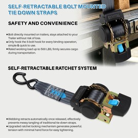 Auto Retractable Ratchet Tie Down Straps Bolt-On Transom Strap