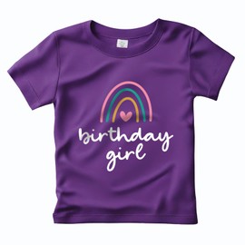 Birthday Girl Rainbow Shirts 6 to 8 Years Old Cute Teen Girls Soft Cotton Top Tees Purple