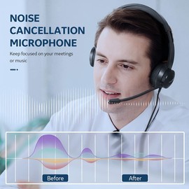 Bopmen Headset with Microphone - Computer PC Headset with Boom Mic, In-line Volume Control & Mute, On Ear Wired Headphones for Skype, Home, Office, Classroom, Call Centre (S100)