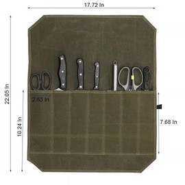 Senvitate Knife Roll, Waxed Canvas Chef's Knife Roll Bag, 7 Knife Slots for Cutlery Knives and Kitchen Utensils, Knife Storage Case Knife Carrier Perfect for the Traveling Chef (Army Green)