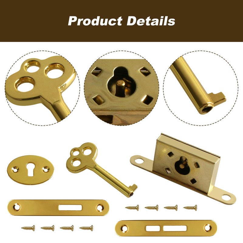 Antique Mini Lock Set for Jewelry Box, Cabinet - Decorative