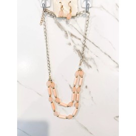 Marysol Accessories Double Line Bead Necklace & Earring Set Baby Pink NEW