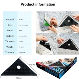 Ysnzaq 4 Pieces Rug Grippers, Reusable Carpet Tape Washable Anti-Slip Rugs Tape Grip Carpet Rug Grippers Stickers for all Types and Sizes of Rugs-4 Pieces Black