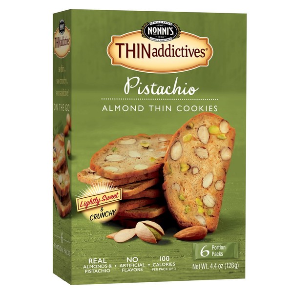 Nonni's THINaddictives, Thin Cookies, Pistachio Almond, 6 Count, 4.4 Ounce