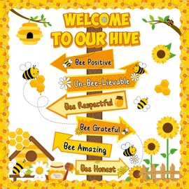 Bee Bulletin Board Classroom Decorations Spring Bee Hive Signpost Paper Cutouts Supplies Welcome to Our Hive Sign Bulletin Board for Teacher Students Nursery Holiday Home Wall Door Classroom Decor