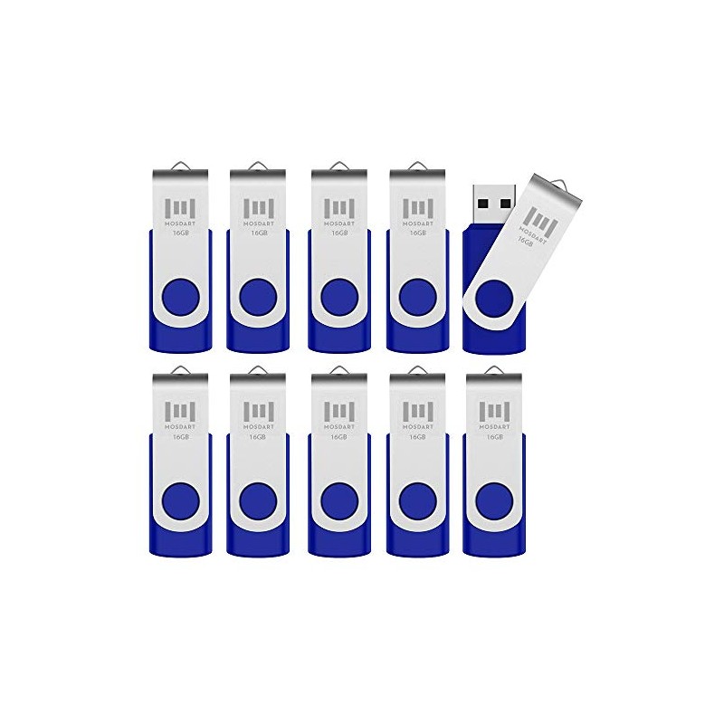 mosDART Paquete de 10 Flash Drives USB 2.0, Azul, 16GB