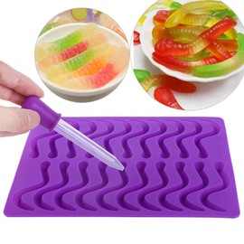 Silikon-Formen mit Pipette, 20 Fächer Gummiwürmer Regenwurm Kleine Schlange Silikonform, Gumdrop Formen für Gelee, Schokolade, Seife, Kuchenwachs, Erhältlich in Gefrierschrank, Backofen