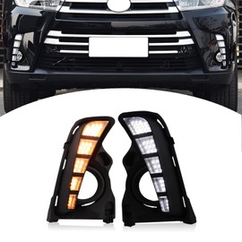 BINQIGOO 2PCs Front Bumper Fog Lights Assembly Fit for 2017 2018 2019 Toyota Highlander OEM Replacement Bulb Fog Lamp LED Switch and Wiring Kit (FRONT FOG LIGHT)