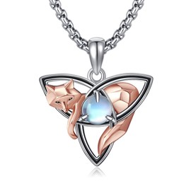 CUPENDA Origami Fox Necklace 925 Sterling Silver Celtic Knot Fox Pendant Necklace Fox Jewelry Gift for Women Men