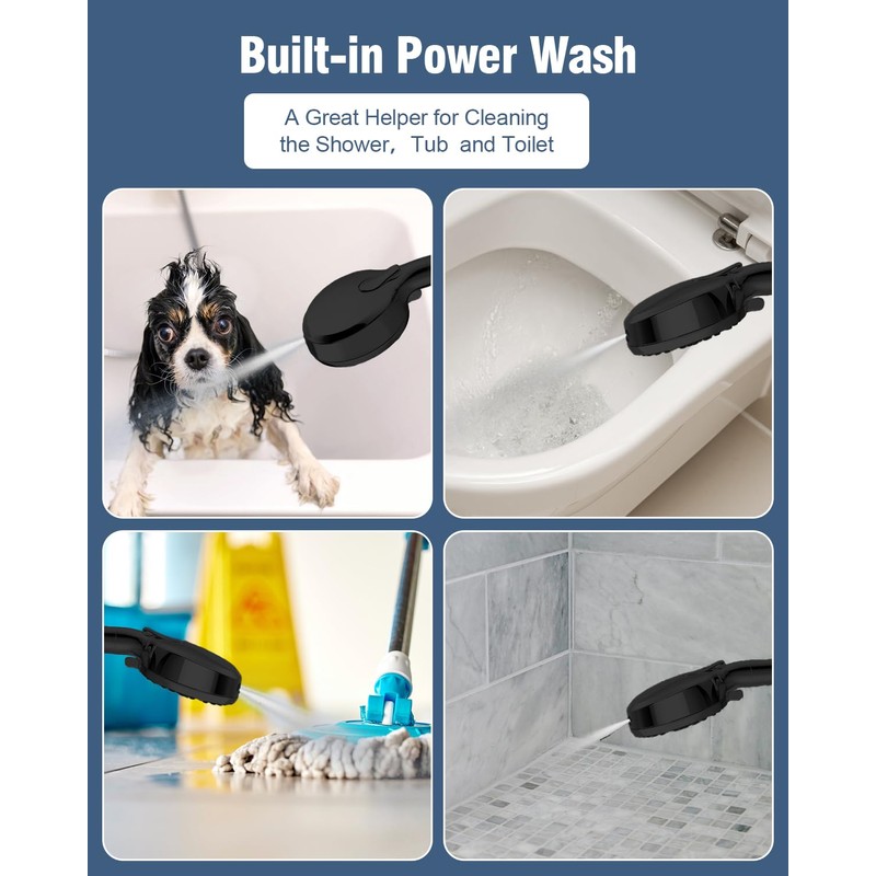 Filtered Shower Head with Handheld Matte Black, BOWGER 6 Modes