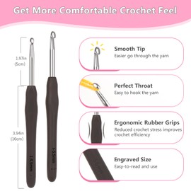Reessy 2Pcs Crochet Hooks Set, 5.5mm Metal Crochet Hook Set with Soft Rubber Handle for Beginners and Adults, Ergonomic Crochet Hooks for Arthritis Hands Fine Crocheting
