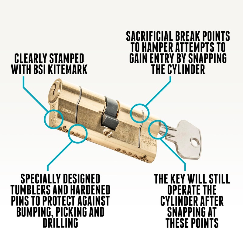 TSS Polished Brass High Security TS007 1 Star Euro Cylinder
