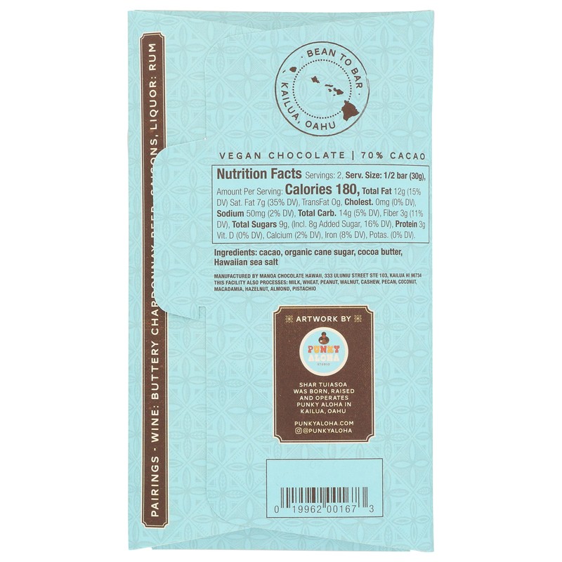 Manoa Chocolate Hawaiian Sea Salt 72%, 2.1 Oz
