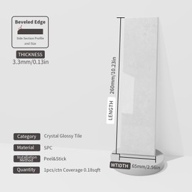 COLAMO Luxury 1 PCS Glossy White Peel and Stick Backsplash for Kitchen, Self Adhesive Brick Tiles for Bedroom, Living Room, Bathroom RV, Waterproof Stick On Accent Wall