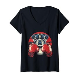 Womens Boxing Bulldog With Boxing Gloves Kickboxing Funny Boxer Dog V-Neck T-Shirt