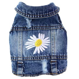 Dog Cowboy Jacket, Classic Daisy Lapel Denim Coat for Cat and Small Dogs, Summer Cool Puppy Vest