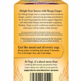 Yogi Tea Mango Ginger - 16 Bags per Pack (4 Packs) - Organic Ginger Root Tea to Support Healthy Digestion - Contains Antioxidants - Includes Cinnamon Bark, Rooibos Leaf, Mango Flavor & More