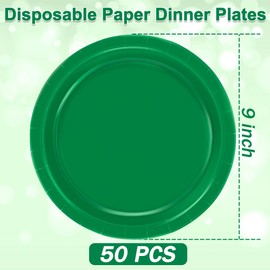 QZYL 50 PCS Disposable Paper Plates, 9 Inches Dinner Paper Plates Set, Green Heavy Duty Paper Plates, Round Paper Plates for Daily Use Picnic Anniversary Birthday St Patricks Day Party Supplies | QZYL