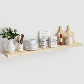 Natural Wood Floating Shelves 48”x 8”x 1.4” Book Shelf Floating for Wall Mounted, Heavy Duty Shelf Hold 100 lbs, Unfinished Wall Shelves for Bathroom, Living Room, Kitchen, Bedroom, Office Book