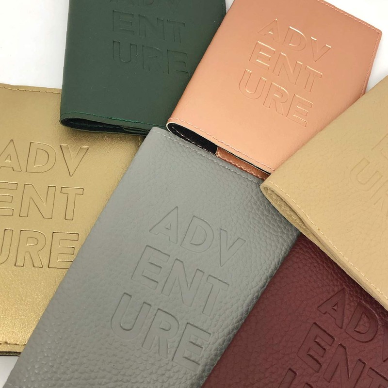 Passport Holder with Embossed Adventure, Travel Case, Travel Wallet, Document