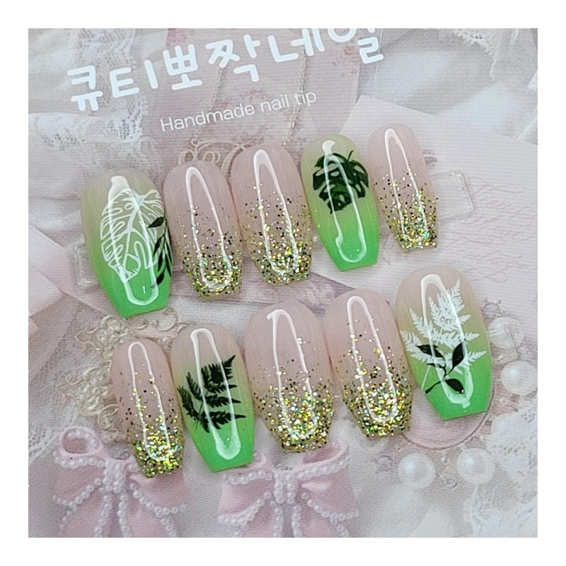 Green Natour Handmade Nail Tips - Coffin Egg / 그린나뚜르