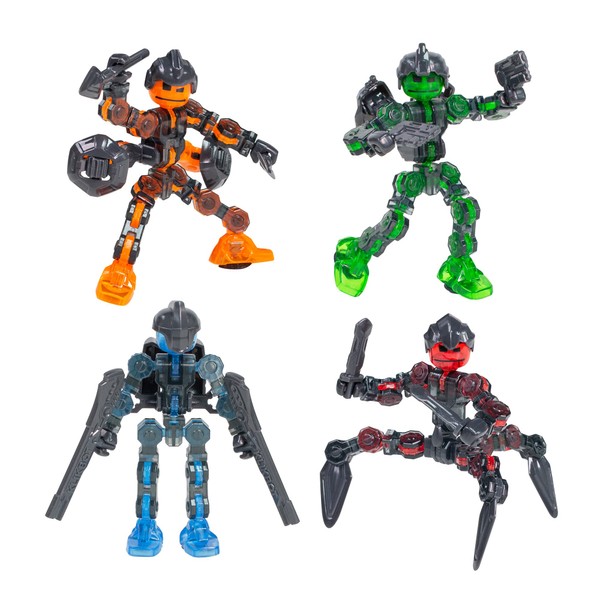 Zing Klikbot Complete Set of 4 Poseable Action Figures with Weapons, Translucent, Create Stop Motion Animation, for Ages 6 and Up (Series 3 Guardians)