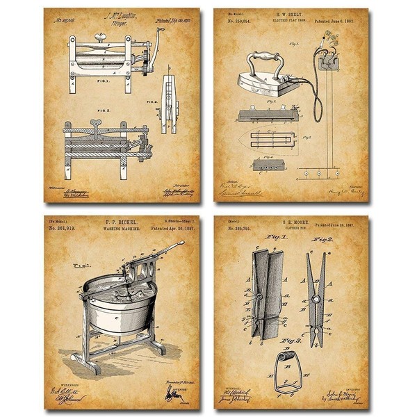Original Laundry Room Patent Prints - Set of Four Photos