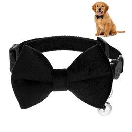 Dog Bow Tie Collar, Dog Collar with Bowtie Soft Velvet Material with Quick Release Buckle for Small Dogs (Black, S)