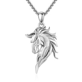 HUKKUN Horse Necklace Sterling Silver White Horse Jewelry Gift for Men