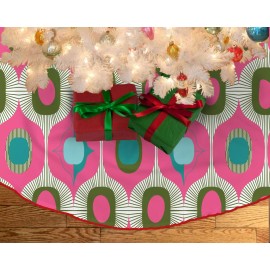ReMod Mid Century Modern Christmas Tree Skirt Geometric MCM Retro Pink White Blue