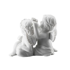 Angel Small White Matt Angel Couple with Flower Wreath