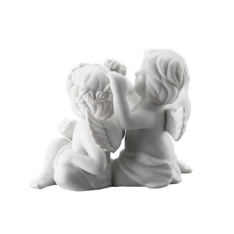 Angel Small White Matt Angel Couple with Flower Wreath