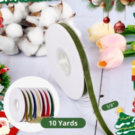 Christmas Ribbon Spool Vintage Velvet Ribbons for Gift Wrapping Christmas Tree DIY Crafts, Wreath Decoration, Bow Making (Ivory, 3/8'' x 10 Yards)