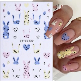 6 Sheets Easter Nail Art Stickers 3D Self-Adhesive Bunny Nail Stickers Rabbits Chick Egg Nail Design Easter Nail Decals Cute Nails Decoration Supplies for Women Girls DIY Acrylic Nails Accessories