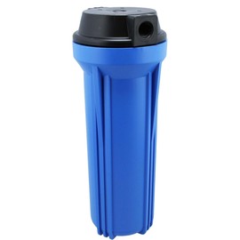 Neo-Pure 10" Blue Water Filter Housing 3/8" Inlet No PR Button – SlimLine Compatible for Under-Sink and RV, Durable Black Cap for RO & Whole House Systems