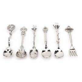 Spoon Spoons 6 Pack for 6Pcs Accessory Cutlery for Set Decorative Style Zinc Alloy for Slotted Spoons (Silver (Crown Handle))
