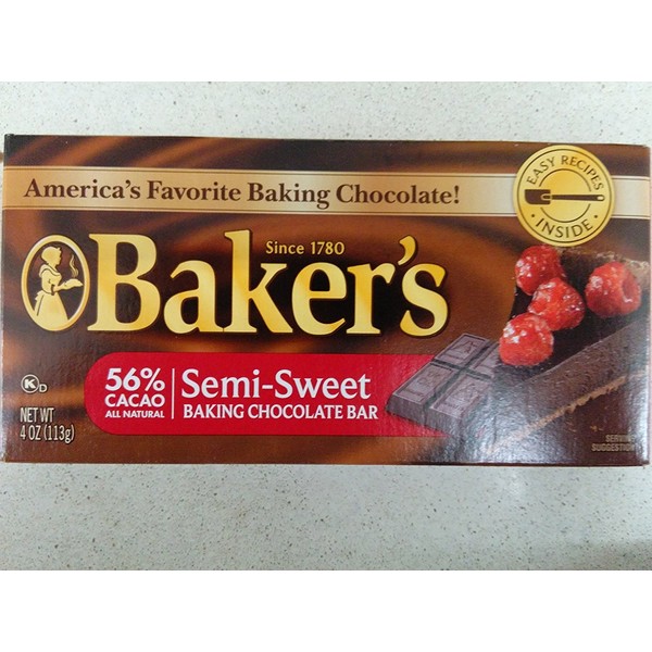 Baker's 56% Cacao Semi-Sweet Baking Chocolate Bar (Pack of 6) 4 oz Bars